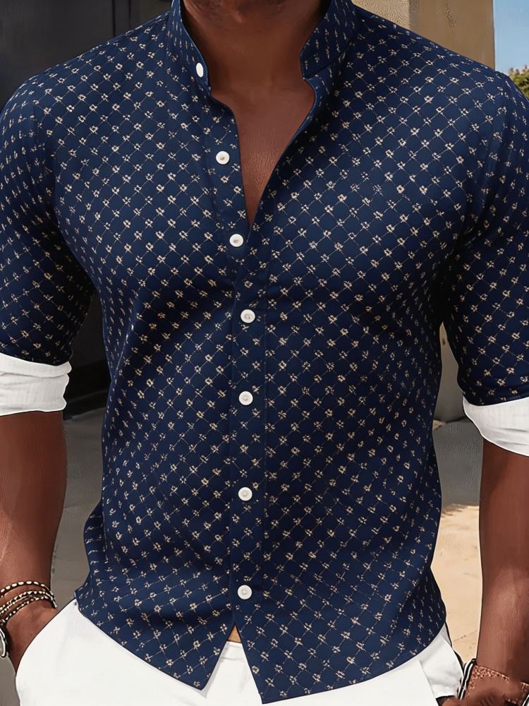 Resort Shirt Floral - Mens Stylish Slim Fit Shirt Navy