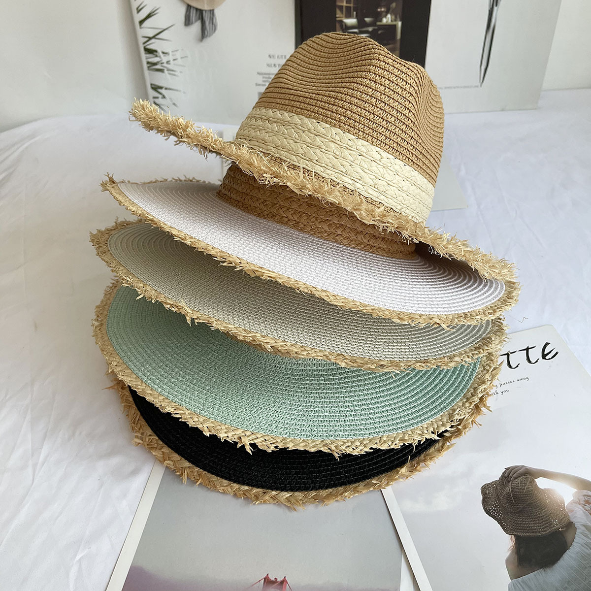 Fringed Brim Panama Hat Wide B - огляд і ціна Bucket Hat Straw
