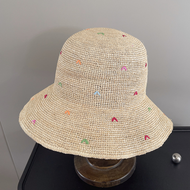 Women Embroidery Heart Raffia  - огляд і ціна Bucket Hat Straw