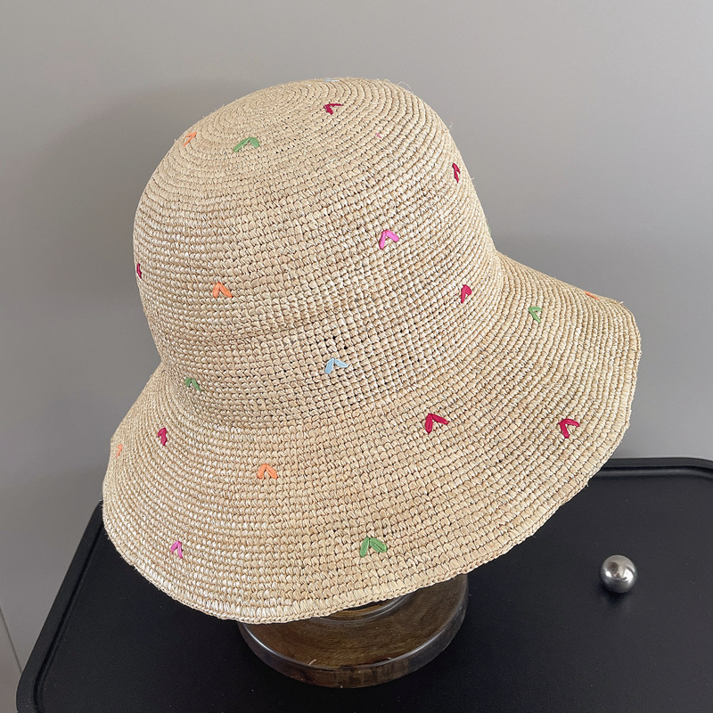 Women Embroidery Heart Raffia  - огляд і ціна Bucket Hat Straw