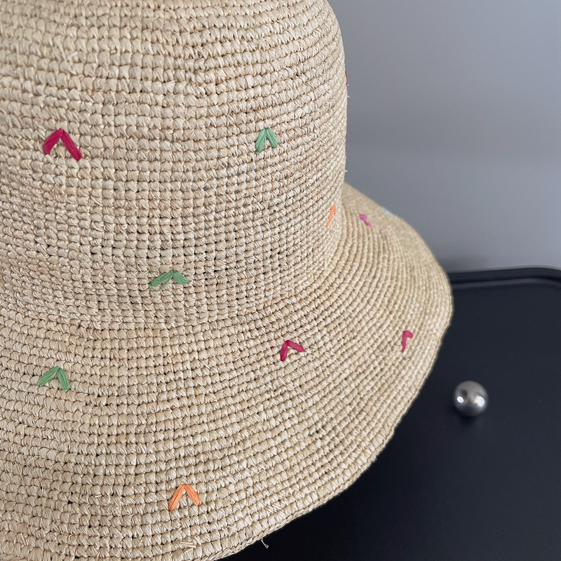 Women Embroidery Heart Raffia  - огляд і ціна Bucket Hat Straw