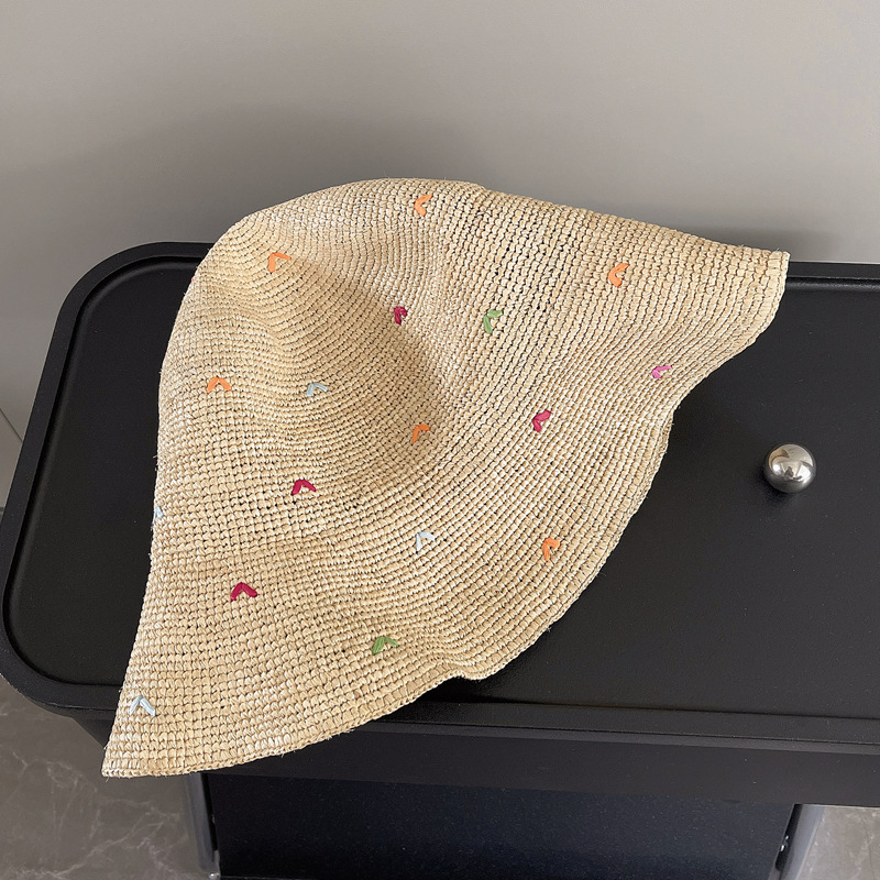 Women Embroidery Heart Raffia  - огляд і ціна Bucket Hat Straw
