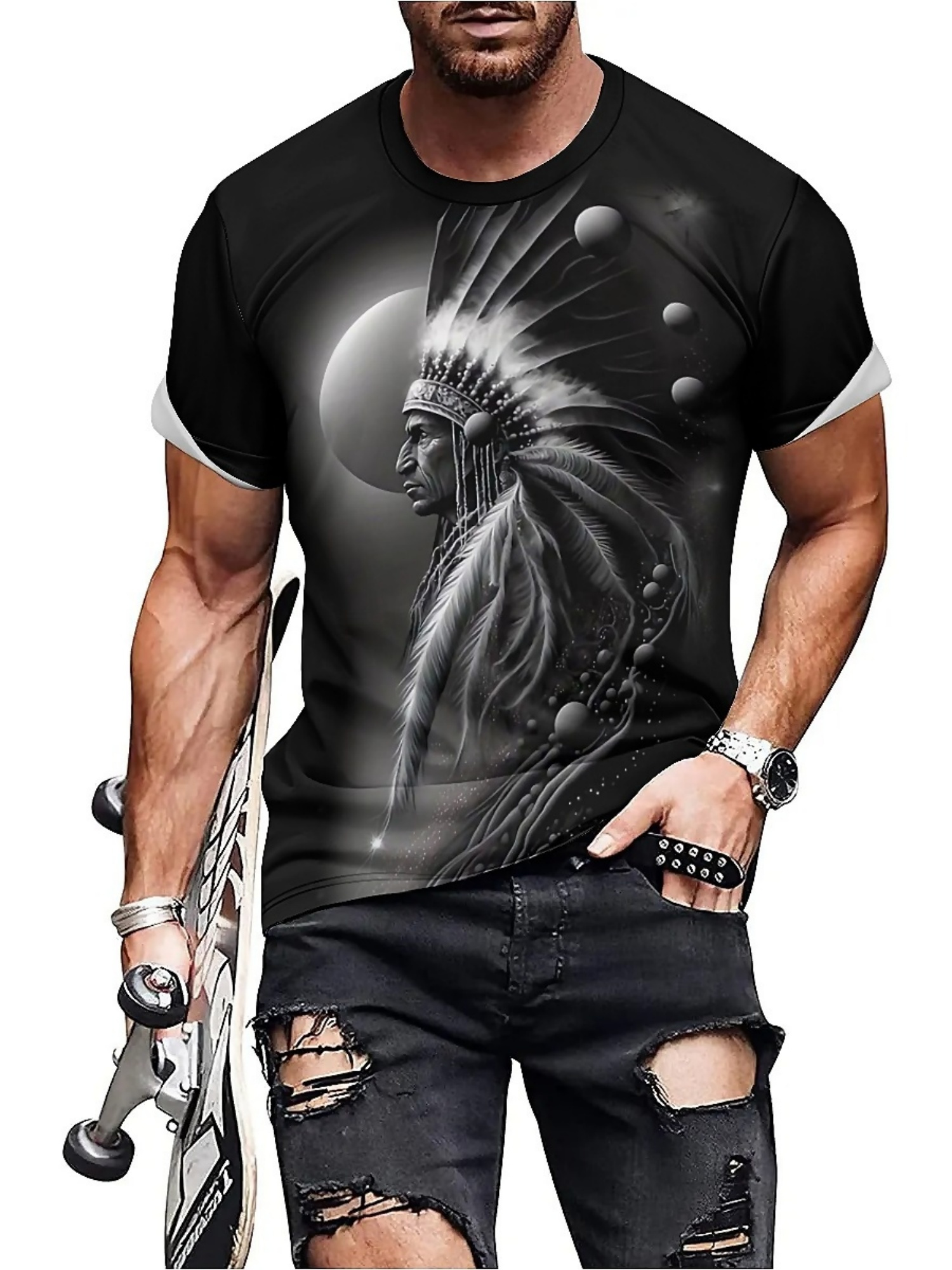 Men's 3D Printed Tribal Chieft - огляд і ціна Tee Graphic Print