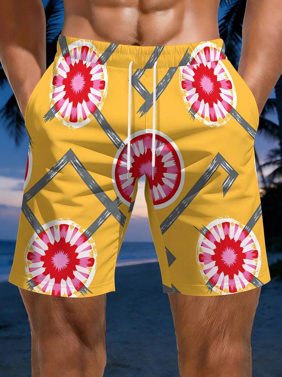 Mens Geometric Floral Print Be - огляд і ціна Swim Trunk Quick Dry