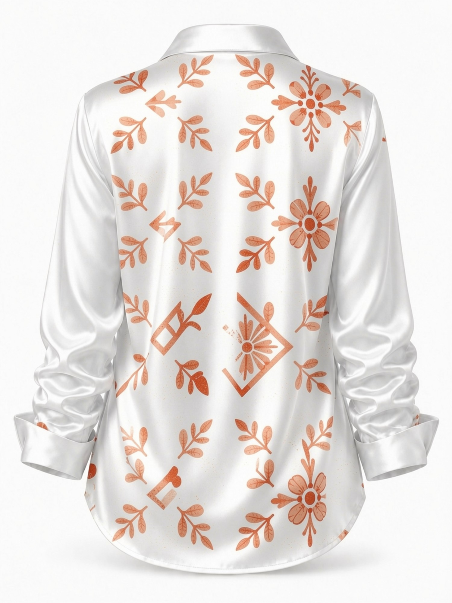 Cream Orange Floral Satin Blou - огляд і ціна Resort Shirt Floral
