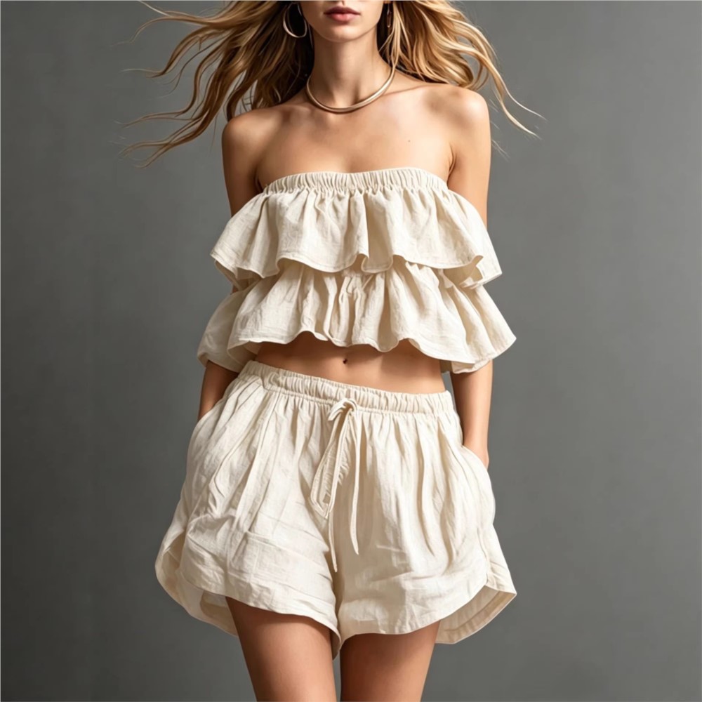 Ruffled Chest-wrapped Short To - огляд і ціна Short Linen Drawstring
