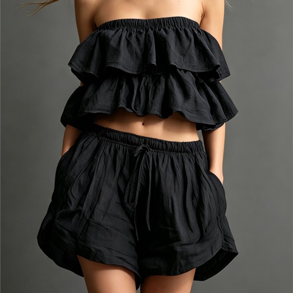 Ruffled Chest-wrapped Short To - огляд і ціна Short Linen Drawstring