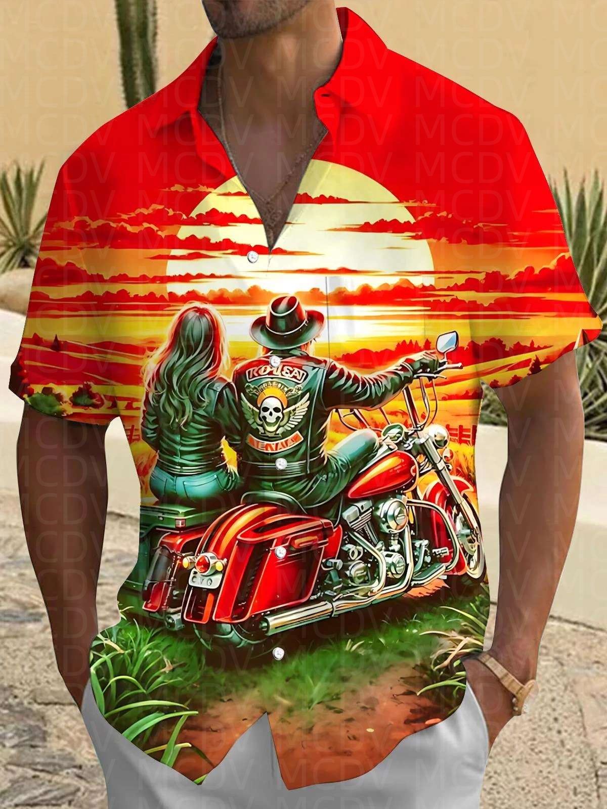 Motorcycle Pattern Men's Hawai - огляд і ціна Shirt Camp Collar