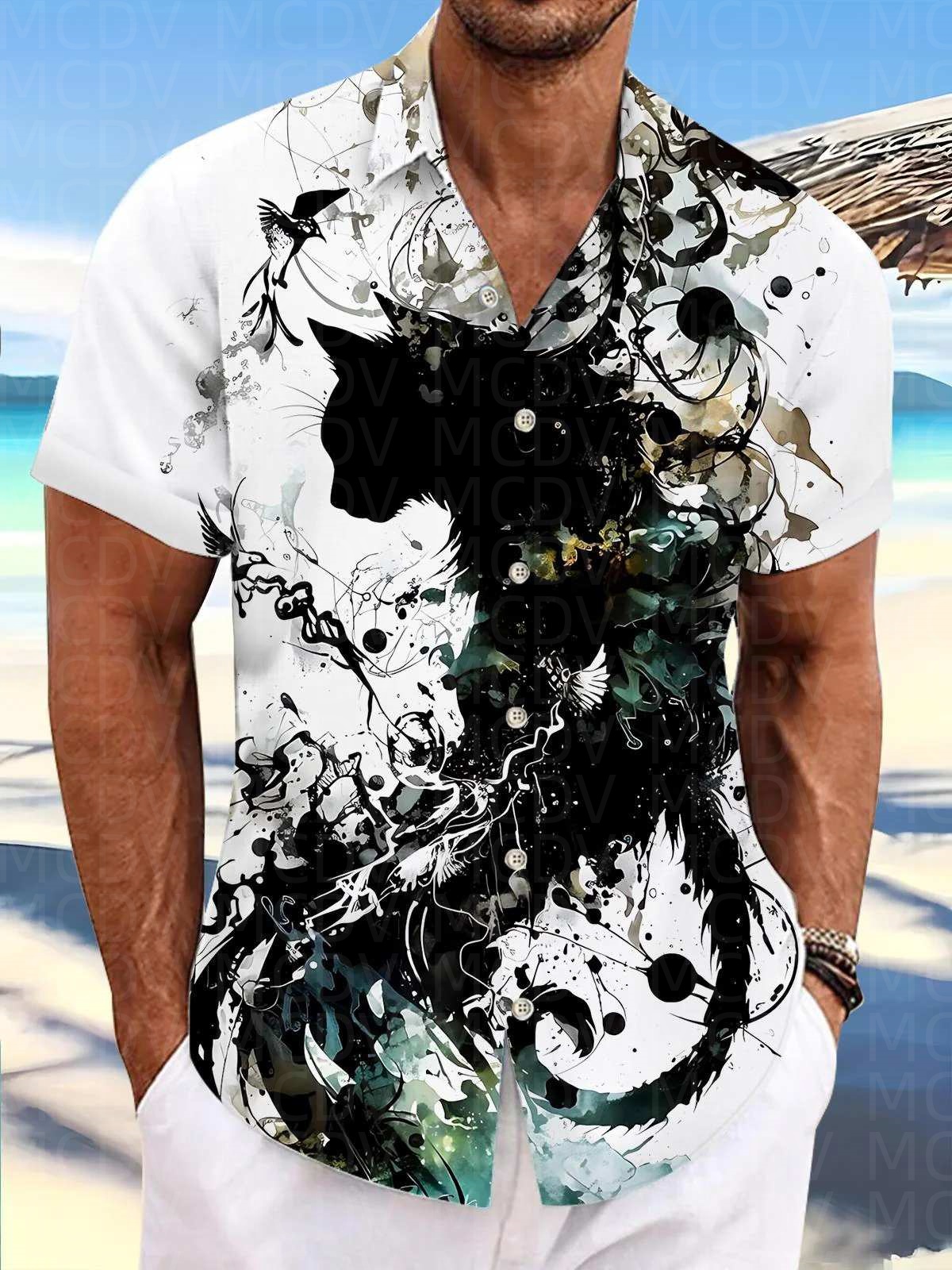 Motorcycle Pattern Men's Hawai - огляд і ціна Shirt Camp Collar