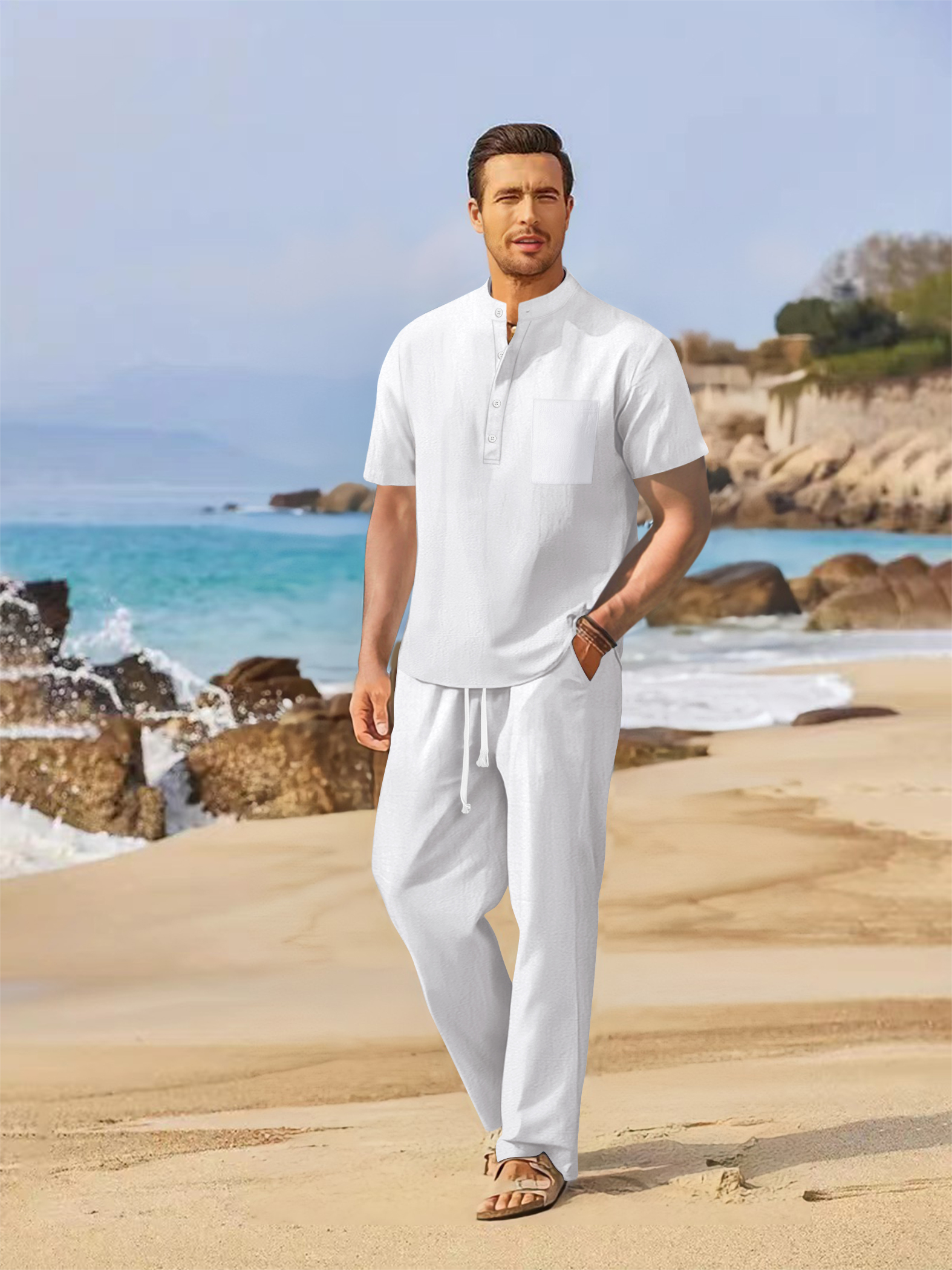 Summer men's cotton and linen  - огляд і ціна Short Linen Drawstring
