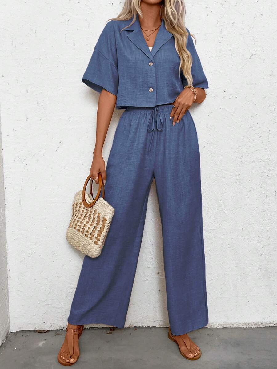 Womens Linen Short Sleeve Shir - огляд і ціна Short Linen Drawstring