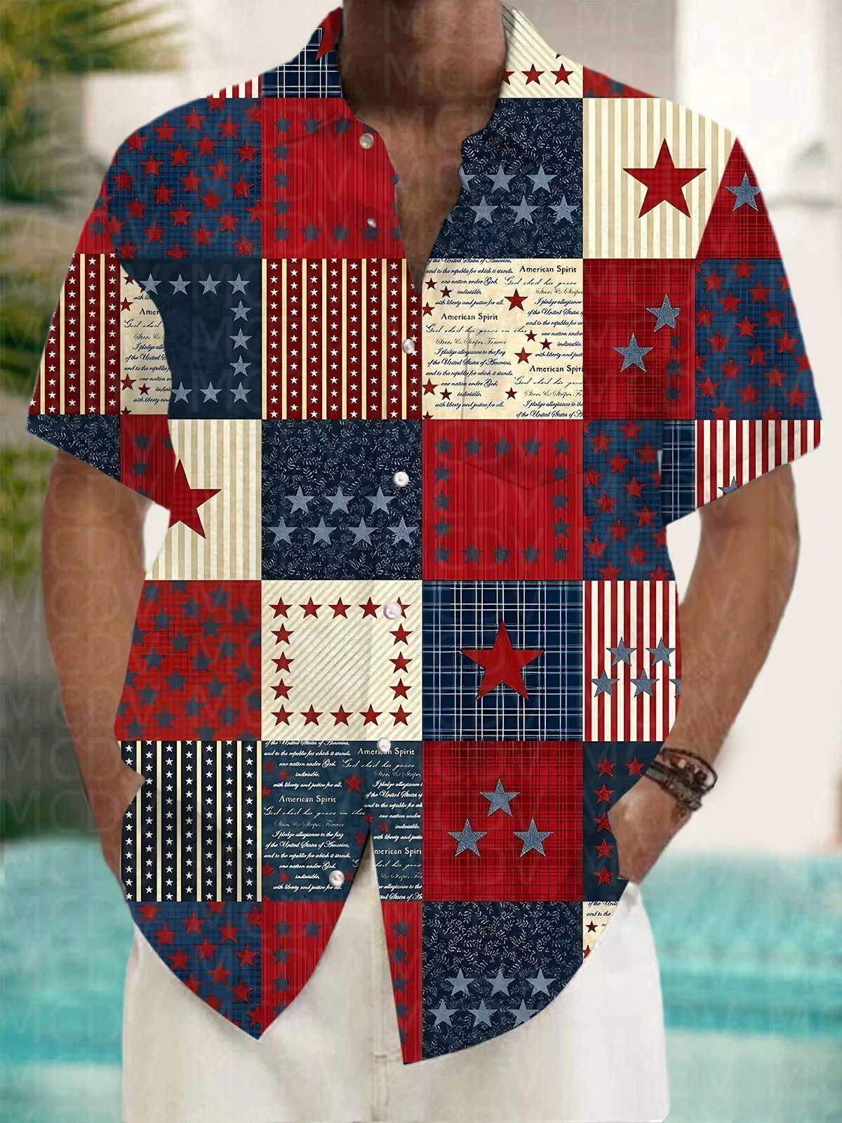 Flag Pattern Style Men's Hawai - огляд і ціна Shirt Camp Collar