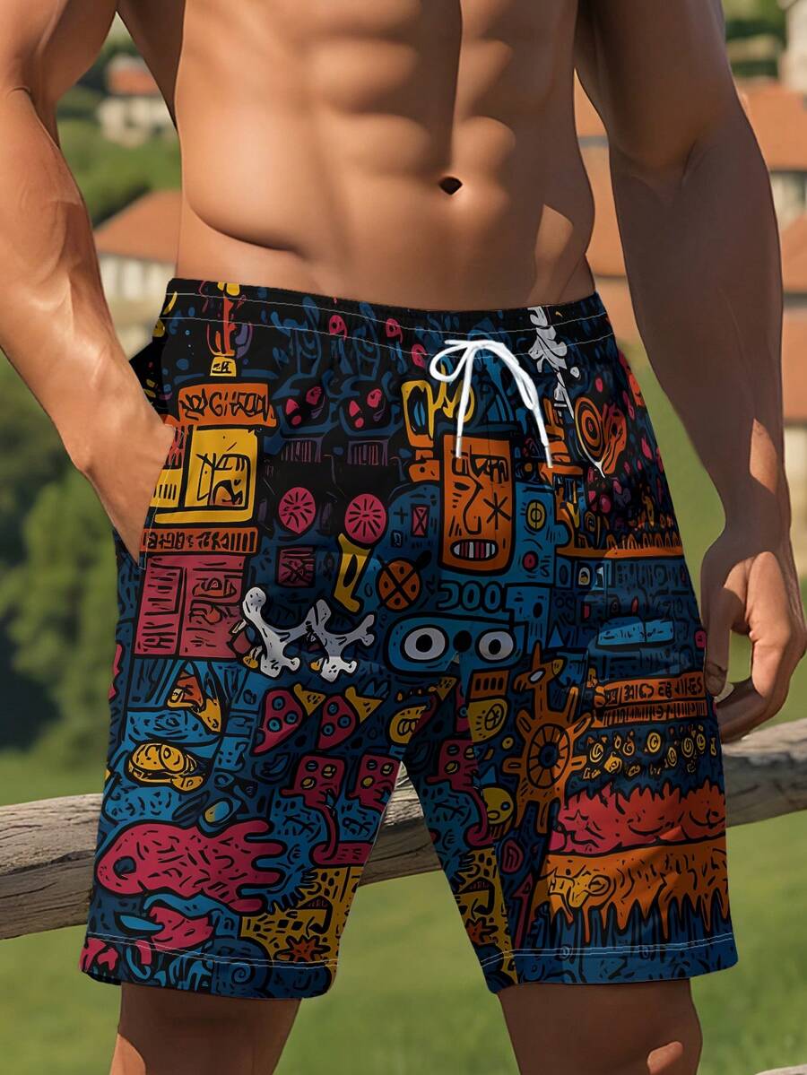 Mens Beach Shorts 3D Digital P - огляд і ціна Swim Trunk Quick Dry