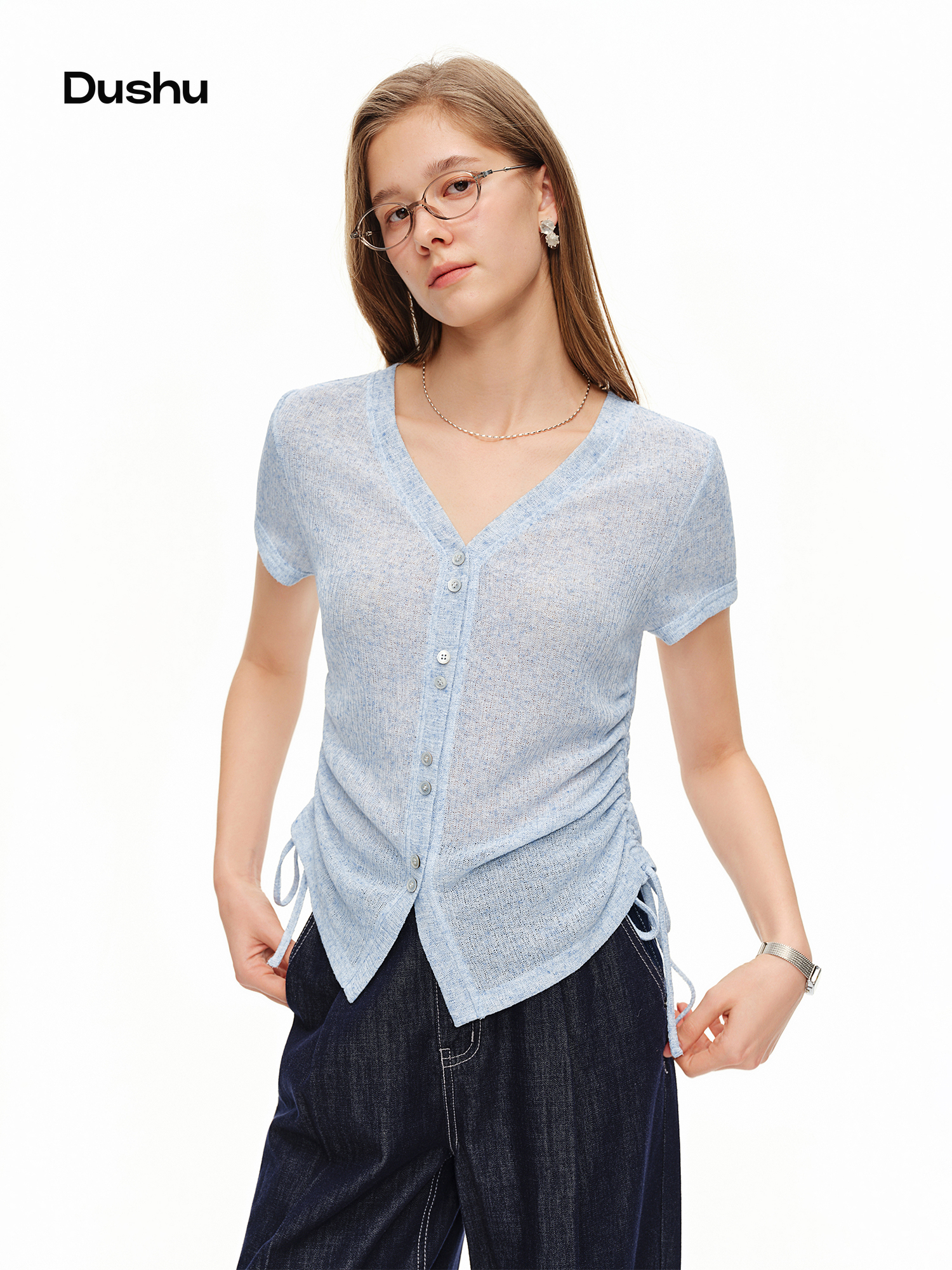 DUSHU Lightweight V-neck Linen - огляд і ціна Short Linen Drawstring