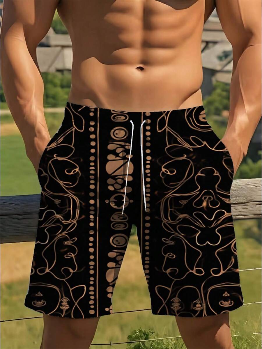 Mens Abstract Geometric Print  - огляд і ціна Swim Trunk Quick Dry