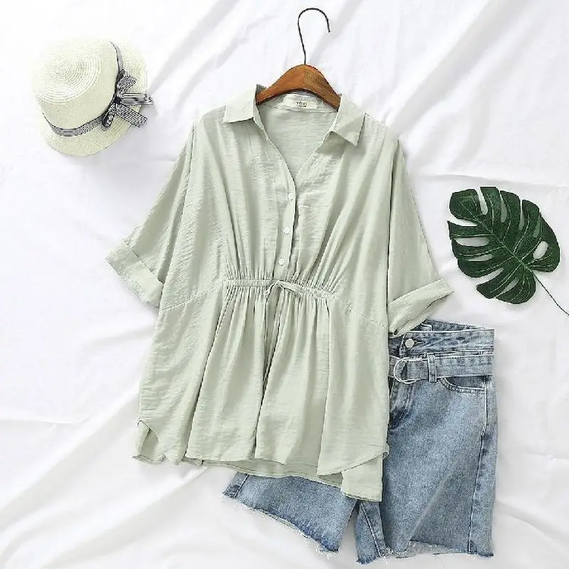 Korean Loose Blouses Women Fas - огляд і ціна Short Linen Drawstring