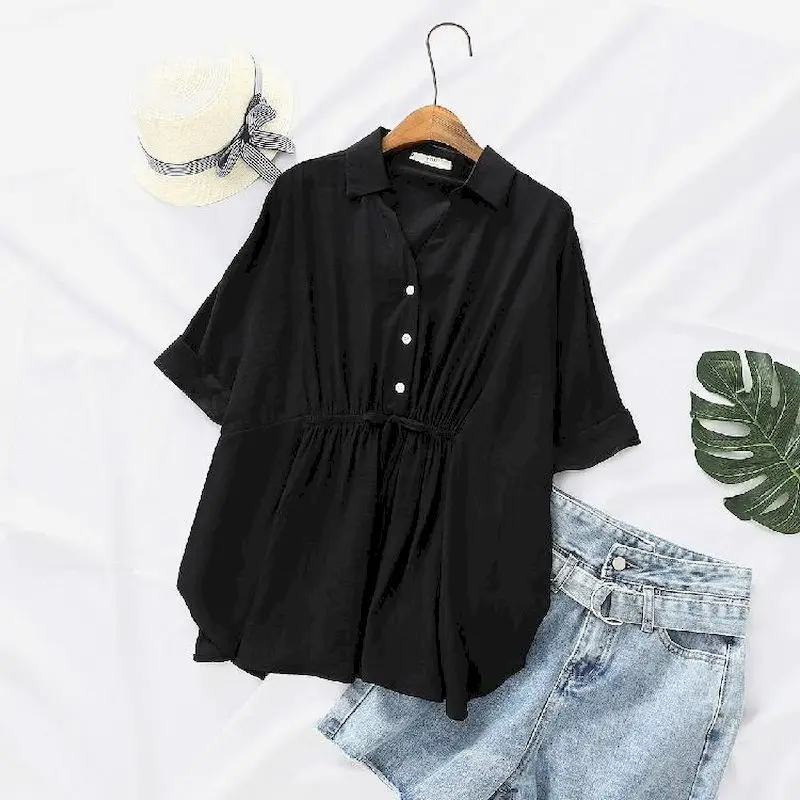 Korean Loose Blouses Women Fas - огляд і ціна Short Linen Drawstring